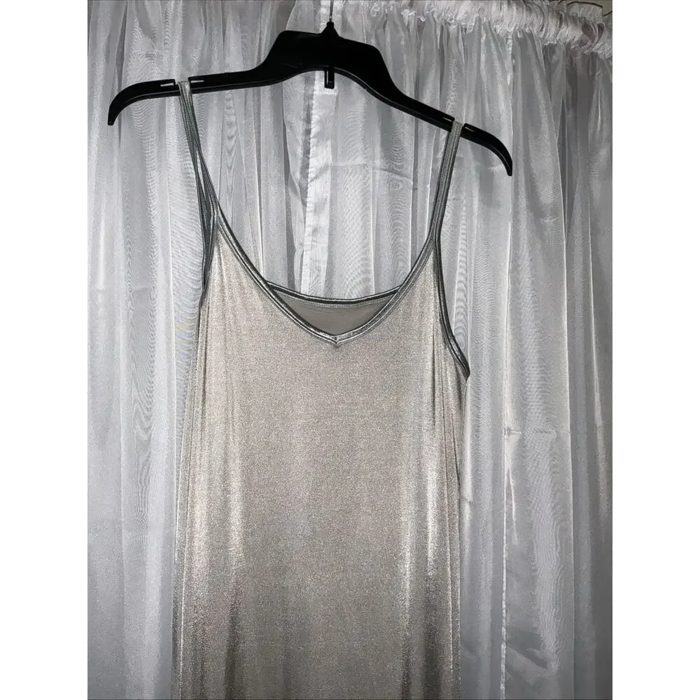 Vintage Vanity Fair Full Slip Silky Shimmer Silver Chic Layering Fluid Gown Sz M